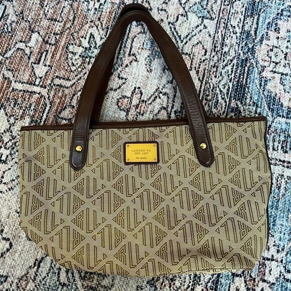 Ralph Lauren Vintage Signature Khaki Brown Medium Satchel Tote Handbag - Picture 3 of 13